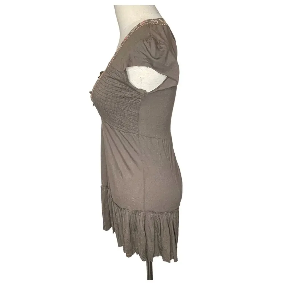Free People Size XS Minidress Lace Up Bodice Embroidered Smocked Tiered NWT